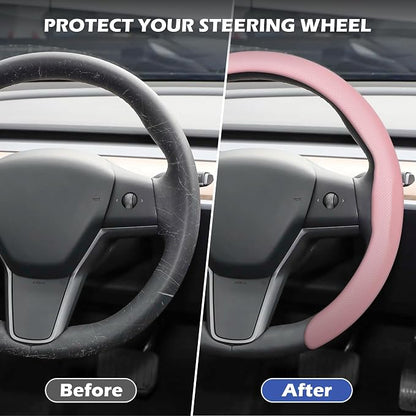 Frani Nappa Leather Steering Wheel Cover,Universal Fit 15 Inch-Premium Non-Slip Breathable Comfort Grip for Cars Trucks SUVs,Anti-Slip Durable Interior Upgrade Light Pink
