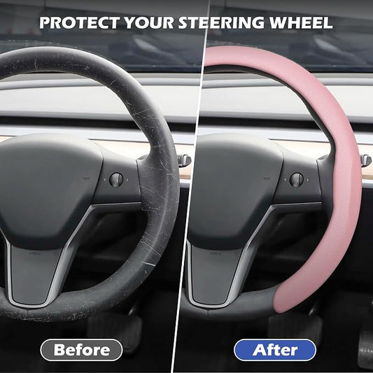 Frani Nappa Leather Steering Wheel Cover,Universal Fit 15 Inch-Premium Non-Slip Breathable Comfort Grip for Cars Trucks SUVs,Anti-Slip Durable Interior Upgrade Light Pink