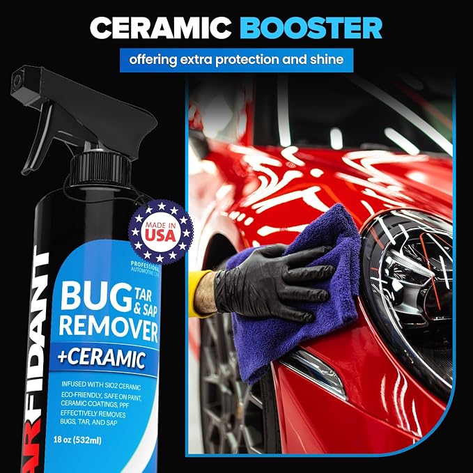 Carfidant Bug Remover for Cars Exterior with Ceramic Coating - Easily and Safely Clean Bug Splatter, Bird Poop from Paint, Plastic, Rubber, Metal, Chrome, Glass - 128oz