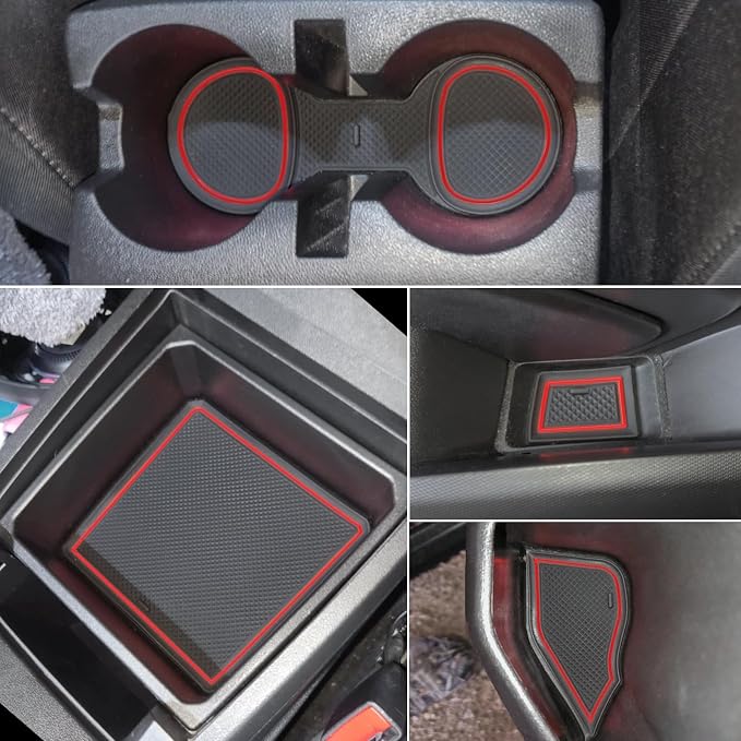JDMCAR Custom Liner Accessories Compatible with 2023 2024 2025 2026 Chevy Colorado/GMC Canyon, Premium Cup Holder, Center Console, and Door Pocket Inserts Mat Kit-17 PCS Set (Crew Cab, Red Trim)