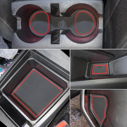 JDMCAR Custom Liner Accessories Compatible with 2023 2024 2025 2026 Chevy Colorado/GMC Canyon, Premium Cup Holder, Center Console, and Door Pocket Inserts Mat Kit-17 PCS Set (Crew Cab, Red Trim)