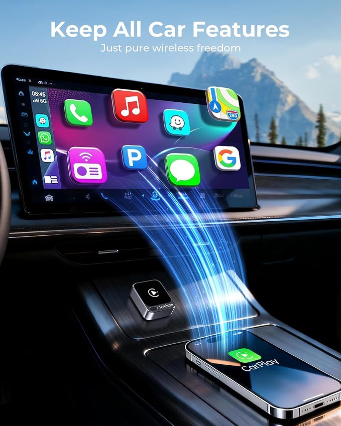 Jemluse Wireless CarPlay Adapter for Apple - Mini Size, Fast Stable Connection Convert Wired to Wireless Car Play Dongle for iPhone iOS 10+, Plug & Play for Cars from 2016+ w/USB-C (Grey)