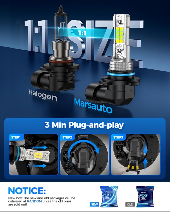 Marsauto H10/9140/9145 LED Fog Light Bulbs,100% Successful Installation,10000LM 600% Brightness 6000K LED Bulbs, 9040 9045 Fog Lights For Cars,Trucks, Non-polarity, Side Marker & Parking Light Combos