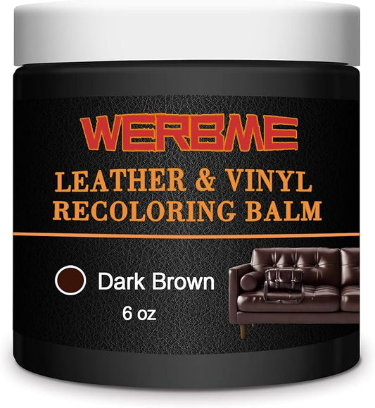 Leather Recoloring Balm - Leather & Vinyl Repair Balm for Furniture, Couches,Car Seats, Auto Interior & Accessories, Restores Faded, Worn, Scratched and Cracked Leather Surfaces (Dark Brown)