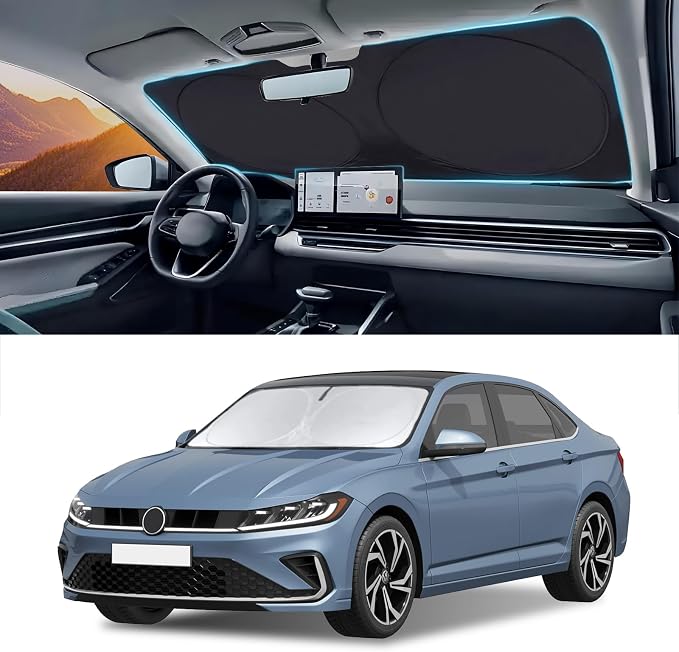 INSAUTO for VW Jetta 2020 Windshield Sun Shade Sunshade 2 Layers Front Window Shield for 2019-2026 Volkswagen Jetta Windshield Cover 210T Reflective Custom Fit Sun Visor Blocks UV Ray Car Accessories