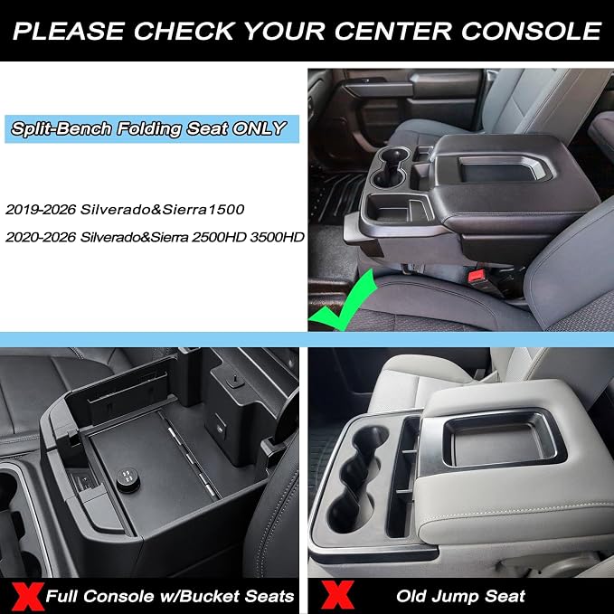 JKCOVER Center Console Organizer Tray Compatible with 2019-2026 Silverado/Sierra 1500 and 2020-2026 Silverado/Sierra 2500HD 3500HD Accessories Armrest Storage Box (Only for Split Bench Seat)