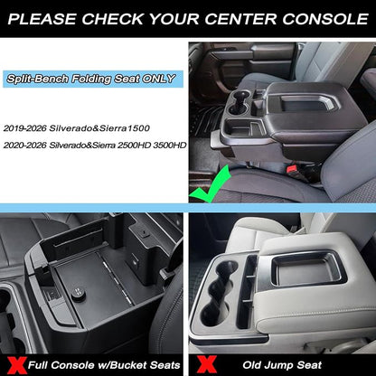 JKCOVER Center Console Organizer Tray Compatible with 2019-2026 Silverado/Sierra 1500 and 2020-2026 Silverado/Sierra 2500HD 3500HD Accessories Armrest Storage Box (Only for Split Bench Seat)