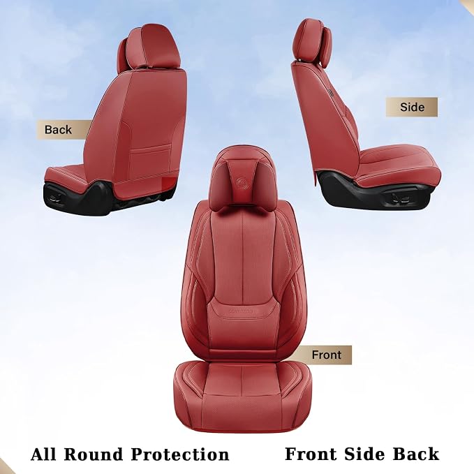 Coverado Universal Seat Covers Front, 2-Pack Universal Seat Covers for Cars, Waterproof Nappa Leather Car Seat Covers with Head Pillow, Auto Protectors Fit for Most Sedans SUV Pick-up Truck-Red