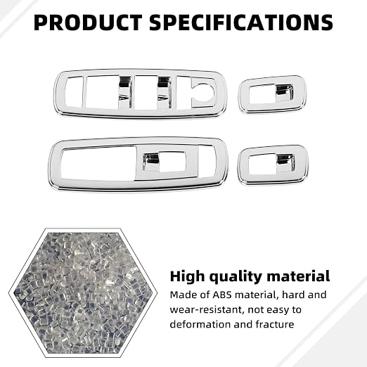 Window Lift Switch Cover Interior Button Trim Kit for Dodge RAM 2010-2017/for 2011-2021 Dodge Charger Durango（Chrome