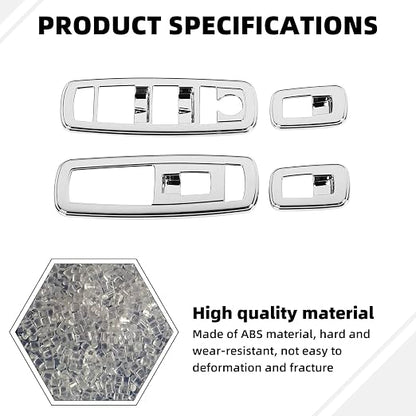 Window Lift Switch Cover Interior Button Trim Kit for Dodge RAM 2010-2017/for 2011-2021 Dodge Charger Durango（Chrome