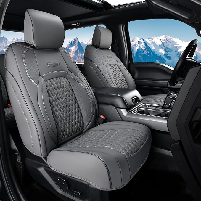 Coverado Curved Front Seat Covers Dodge RAM 1500, Waterproof Leatherette Seat Covers for Car Compatible with 2009-2018 Dodge Ram 1500, 2010-2024 Ram 2500 3500 Dodge RAM Trucks, Gray