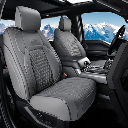 Coverado Curved Front Seat Covers Dodge RAM 1500, Waterproof Leatherette Seat Covers for Car Compatible with 2009-2018 Dodge Ram 1500, 2010-2024 Ram 2500 3500 Dodge RAM Trucks, Gray