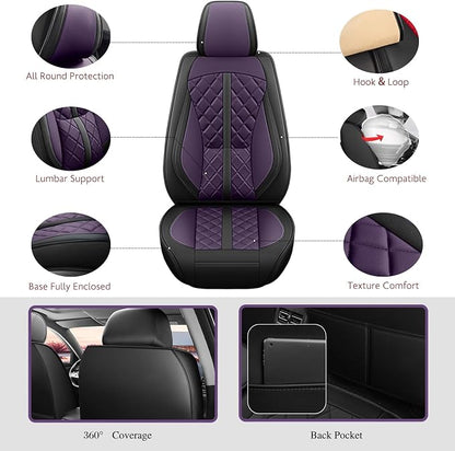 otoez Car Seat Covers Full Set, Universal Leather Seat Cover 5 Seat Waterproof & Breathable Automotive Seat Protector Full Coverage for Cars Sedens, Trucks, SUVs, Vans (Dark Purple)
