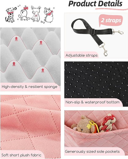 Lealchum Dog Booster Car Seat for Small/Medium Dogs,Soft Puppy Portable Car Seat with Elevated Cushion,Fits in Front/Back Seat,Fully Detachable and Washable,Easy to Install (Pink, Medium)