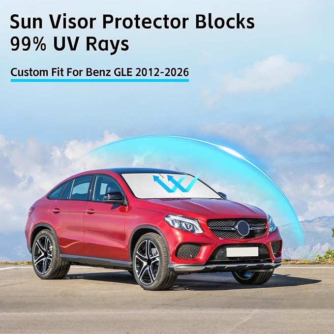 Windshield Sun Shade for Mercedes Benz GLE 350 450 2012-2026 Sunshade 300T Windshield Cover Sun Shield Blocks UV Rays Custom Fit GLE Front Window Shade Sun Visor Foldable Keep Cool