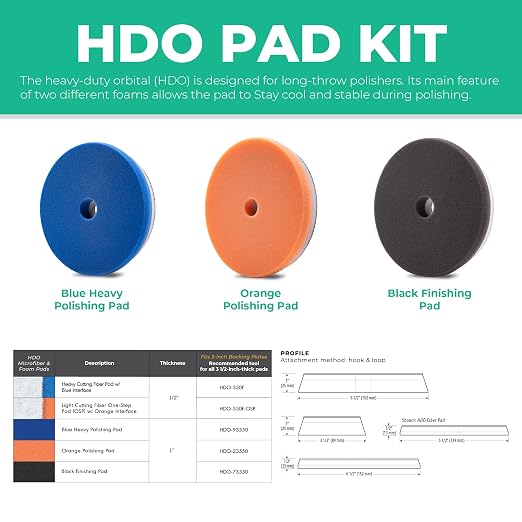 Lake Country 6.5" HDO Foam Polishing Pad Kit (3-Pack) – Premium Heavy Duty Orbital Polishing Pads for Painted Surfaces – Fits 6" Backing Plate