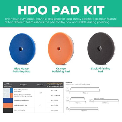 Lake Country 6.5" HDO Foam Polishing Pad Kit (3-Pack) – Premium Heavy Duty Orbital Polishing Pads for Painted Surfaces – Fits 6" Backing Plate