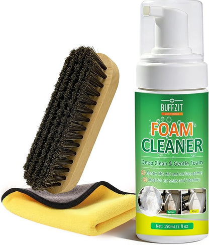 Car Interior Foam Cleaner Kit, Multifunctional Auto Detailing Cleaner with Brush & Towel, Deep Clean Car Seats, Carpet, Upholstery & Dashboard, Safe for Leather, Fabric, Vinyl & Plastic, 5oz