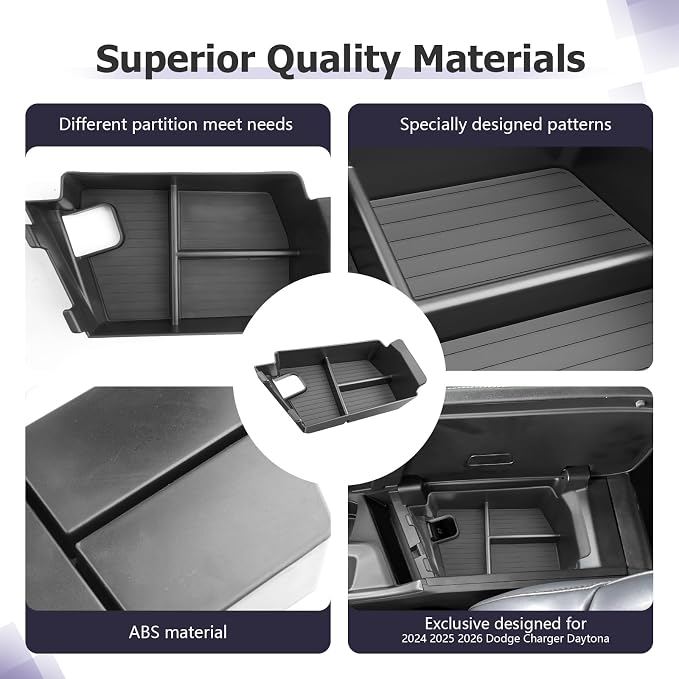 LUWU 2024-2026 Charger Daytona Center Console Organizer for 2024 2025 2026 Charger Daytona R/T Scat Pack Accessories OEM Fit Armrest Console Storage Box Insert Tray Durable ABS Material Black