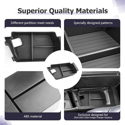 LUWU 2024-2026 Charger Daytona Center Console Organizer for 2024 2025 2026 Charger Daytona R/T Scat Pack Accessories OEM Fit Armrest Console Storage Box Insert Tray Durable ABS Material Black