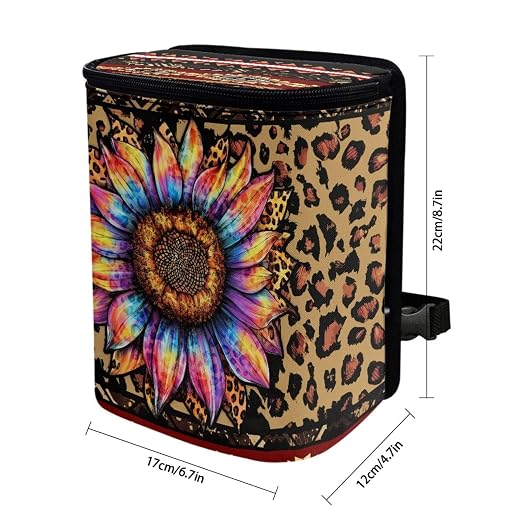 BIGCARJOB Leopard Sunflower Print Car Trash Can Bin for Car Back Seat Leak Proof, Car Trash Bag Hanging,Vehicle Trash Can for SUV Truck Van,Automotive Car Garbage Cans for Front Seat