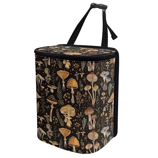 Talayituse Mushroom Leaf Print Car Trash Can, Portable Auto Garbage Bin Multifunctional Vehicle Interior Accessories with Adjustable Straps Universal Fit Truck SUV Sedan