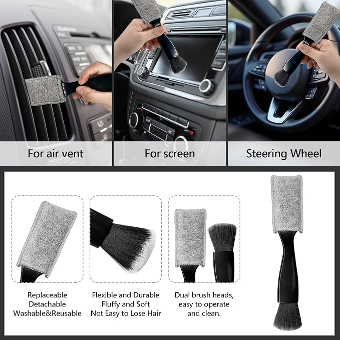 4 Pack Car Wheel Brush Kit - Soft, Scratch-Free Microfiber & Synthetic Wool Cleaning Brushes for Tires, Rims, Fenders, Engine, Exhaust Tips