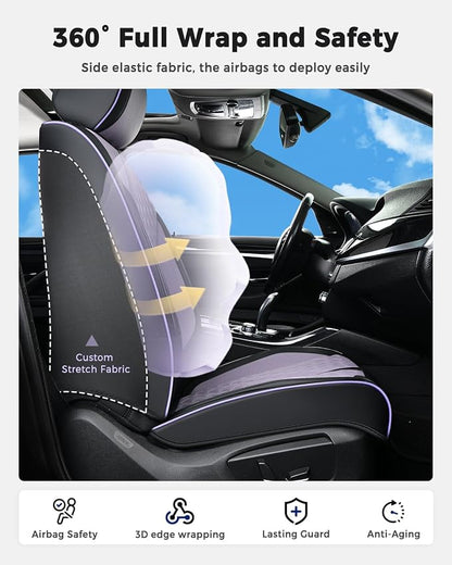 Huidasource Leather Seat Covers, Nappa Leather Seat Covers for Cars with Velcro Adjustable, Airbag, Lumbar Support, Cooling ＆ Heating, Purple Seat Covers Fit for Most Cars SUV Trucks, Black＆Purple