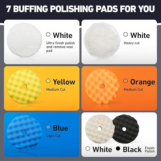 Autolock 5 Inch Buffing Polishing Pads, 7 Pcs 5'' Waffle Foam Buffing Pad, Wool Pad Kit for 5 in Backing Plate, Car Polisher Boat Compounding, Polishing and Waxing