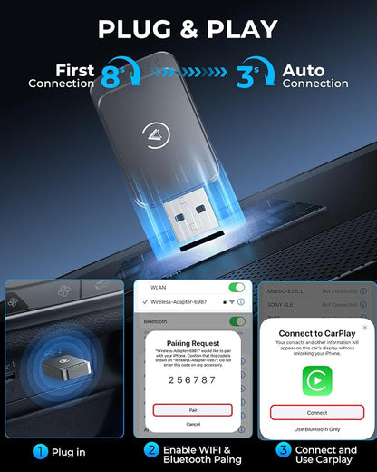 AuroraLink Wireless Carplay Adapter for Apple iPhone & Android Auto 2-in-1 Fast & Stable Carplay Wireless Adapter Convert Wired to Wireless Car Play Dongle for iOS 10+/Android 11+ (Grey)