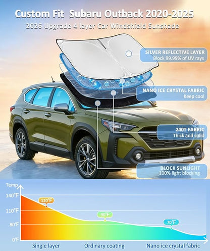 Sun Shade Sunshade for Subaru Outback 2020-2024 2025 Windshield Cover,4-Layer Front Window Shade Custom fit Outback SUV,Base,Premium,Limited,Touring Sun Visor 240T Foldable Shade Car Accessories