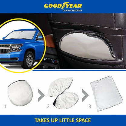 Goodyear Foldable Windshield Sunshade for Chevrolet (Chevy) Tahoe 2015-2020, SUV car Accessories, Sunshade Cover, Sun Shade Car Windshield, Window Sun Blocker - GY008334