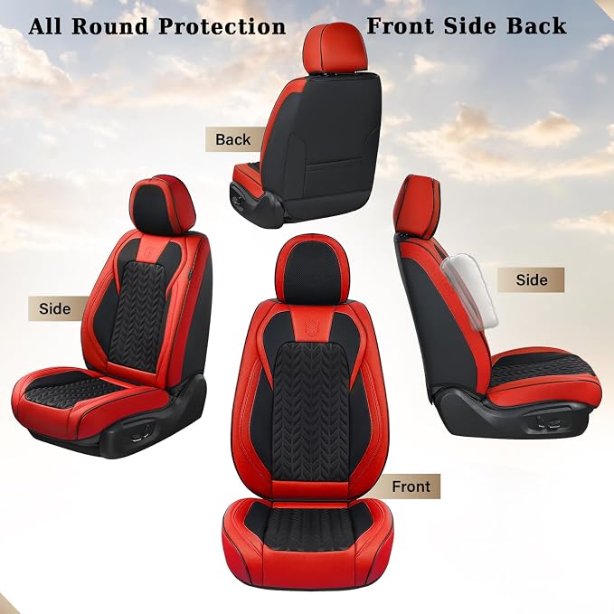 Coverado Seat Covers Full Set, 5 Seats Car Seat Cover Winter, Front and Back Seat Covers for Cars, Breathable Faux Leather Car Seat Cushion, Car Seat Protector Universal Fit for Most Cars Vans, Red