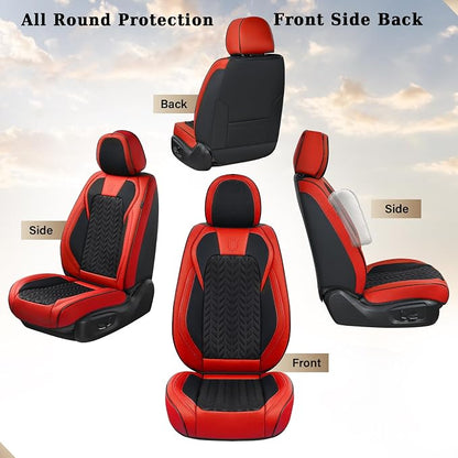 Coverado Seat Covers Full Set, 5 Seats Car Seat Cover Winter, Front and Back Seat Covers for Cars, Breathable Faux Leather Car Seat Cushion, Car Seat Protector Universal Fit for Most Cars Vans, Red