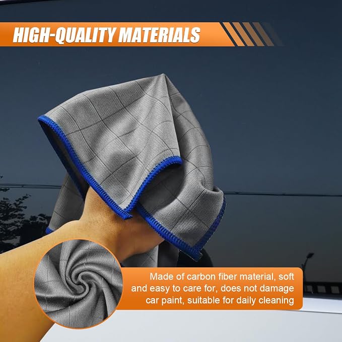 Car Carbon Microfiber Towels, 12" x 12" No Lint No Streak Cleaning Towel, Reusable Soft Car Wash Cloth, Universal Auto Polishing Detailing Rag for Glass Window Mirror(Blue)