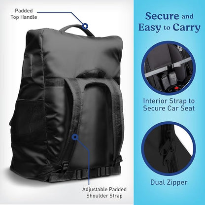Graco Padded Car Seat Travel Bag & Infant Carrier Backpack, Durable Large Back Pack for Carseats & Booster Seats, Airport Gate Check Bag Luggage, Double Padded Strap, Water Resistant Material, Black