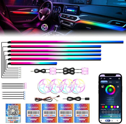 Dreamcolor Acrylic Car Interior Lights 22 in 1 RGB LED Strip Lights APP Control Zoned Control System 252 Color Modes DIY Fiber Optic Ambient Lighting Kits Music Car Neon Light Kits New Version