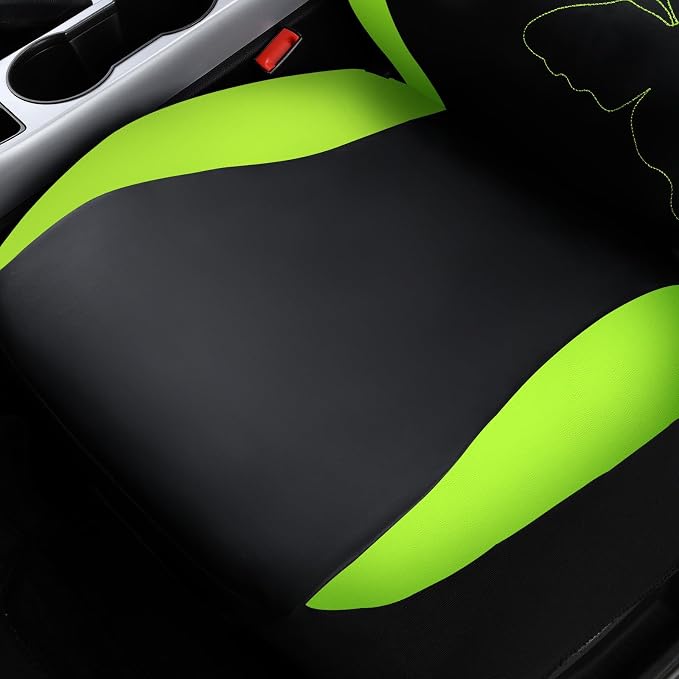 Flying Banner Butterfly car seat Covers ful Set Fashion Universal Lady Woman Female Rear Bench Split Colorized (Full Set - Faux Leather, Fluorescent Green)