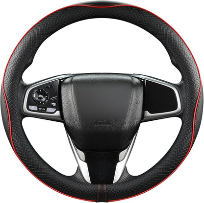 West Llama Microfiber Leather Car Steering Wheel Cover for Honda Accord Civic CR-V HR-V Pilot Fit Passport Odyssey,Sport Style,14.5-15 inch (Black+Red Line-Standrad Size)