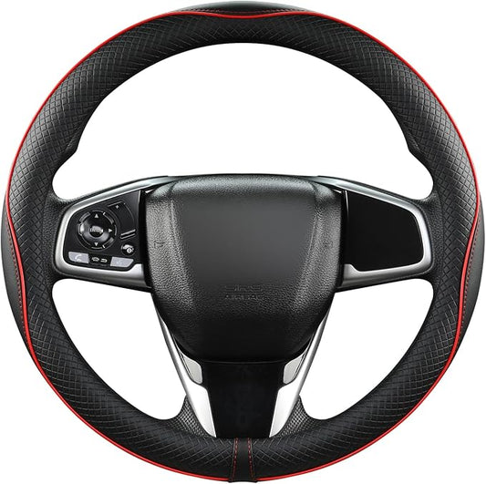 West Llama Microfiber Leather Car Steering Wheel Cover for Honda Accord Civic CR-V HR-V Pilot Fit Passport Odyssey,Sport Style,14.5-15 inch (Black+Red Line-Standrad Size)