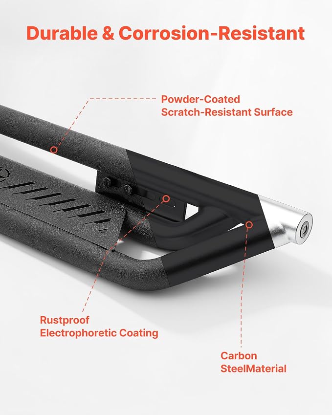 VEVOR Running Boards Compatible with 2015-2025 Chevy Colorado/GMC Canyon Crew Cab, 6 Inches Side Steps, Black Carbon Steel Nerf Bars, 550 lbs Load Capacity, Non-Slip Hollow Surface Rustproof Coating