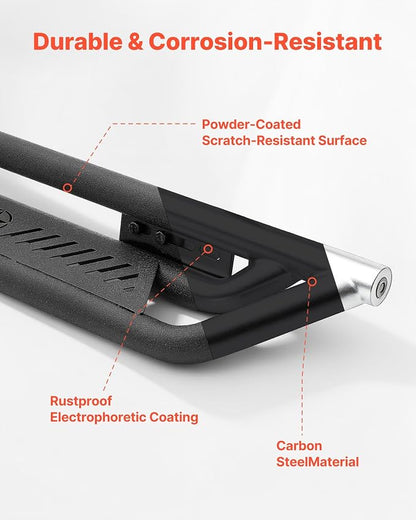 VEVOR Running Boards Compatible with 2015-2025 Chevy Colorado/GMC Canyon Crew Cab, 6 Inches Side Steps, Black Carbon Steel Nerf Bars, 550 lbs Load Capacity, Non-Slip Hollow Surface Rustproof Coating