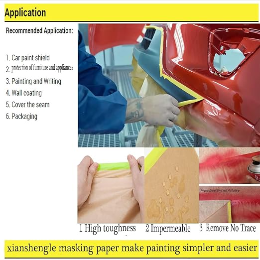 xianshengle Masking Paper, Paint Masking Paper with Adhesive,20 Inch x 50 Feet Painters Paper Roll, Tape and Drape Painters Paper, for Auto Body Masking, Wall Covering and Paint Masking (2Rolls)