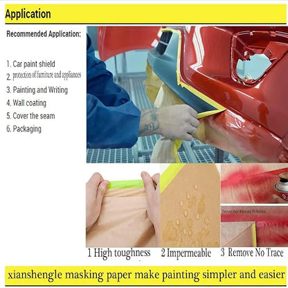 xianshengle Masking Paper, Paint Masking Paper with Adhesive,20 Inch x 50 Feet Painters Paper Roll, Tape and Drape Painters Paper, for Auto Body Masking, Wall Covering and Paint Masking (2Rolls)