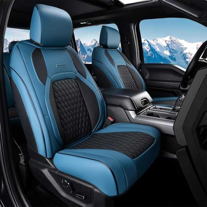 Coverado Seat Covers Dodge RAM 1500, Waterproof Leatherette Seat Covers Full Coverage for Car Compatible with 2009-2018 Dodge Ram 1500, 2010-2024 Ram 2500 3500 Dodge RAM, Curved Front/Blue