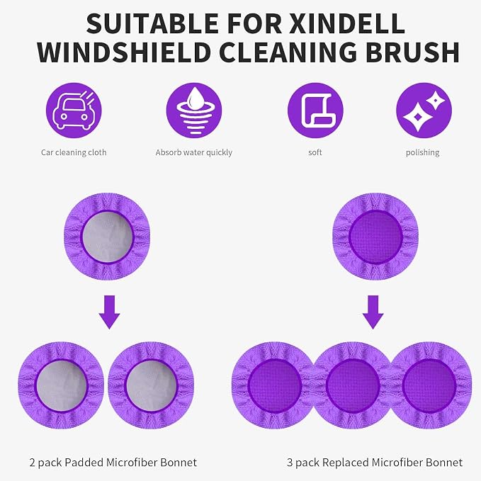 XINDELL 5 Pack Windshield Cleaner Microfiber Pads – Replacement Heads Cover for Xindell Tools Washable & Reusable Triangle Pads (Violet). Fits Window Reach Tool - Handle Not Included