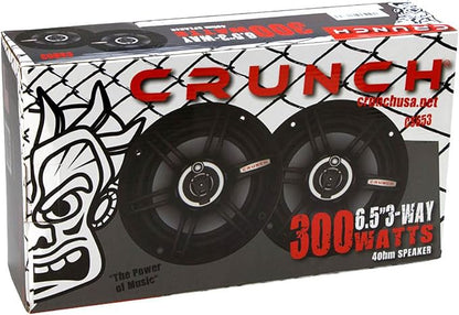 Crunch 2 Pair 6.5 Inch Car Audio Speakers, 300 Watt MAX 3 Way Full Range Speaker Set with 1 Inch Tweeter & Spade Terminal Connectors, CS-653