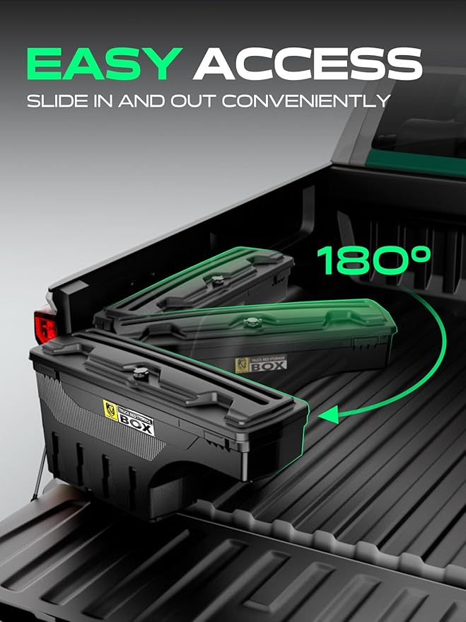 YHTAUTO Truck Bed Storage Tool Box Lockable Compatible with 2019-2025 Ram 1500, Driver Side, Not Fit Classic Model, Will Not Work with RamBox, Swing Waterproof Wheel Well Toolbox