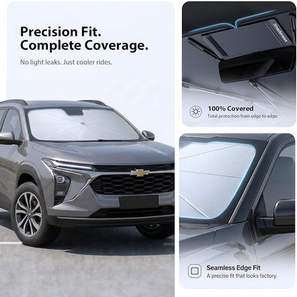 2026 Upgraded Windshield Sun Shade Umbrella for Chevrolet Trax [Precision Custom Fit, Superior UV & Heat Block] Cooling Tech Fabric, Durable Foldable with Storage Bag, Fits 2015-2022, 2024-2026