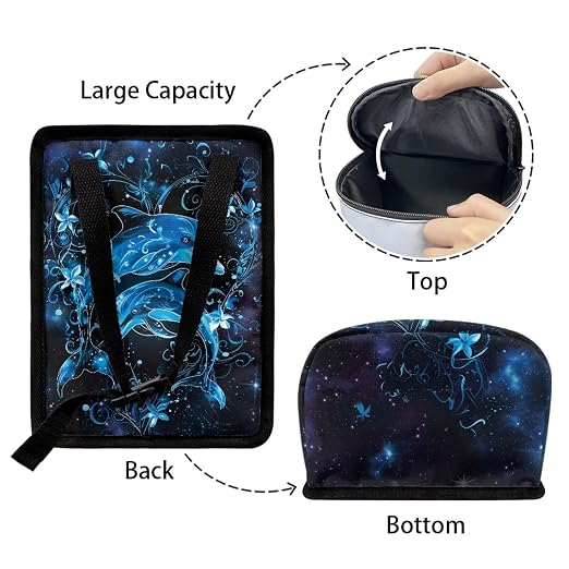 Talayituse Galaxy Dolphin Floral Print Car Trash Can Portable Auto Garbage Bin Multifunctional Vehicle Interior Accessories with Adjustable Straps Universal Fit Truck SUV Sedan